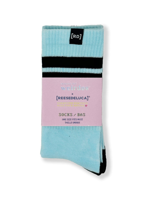 Striped Calf Socks - Aqua - Skincare for Weirdos