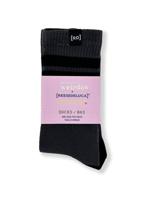 Striped Calf Socks - Charcoal - Skincare for Weirdos