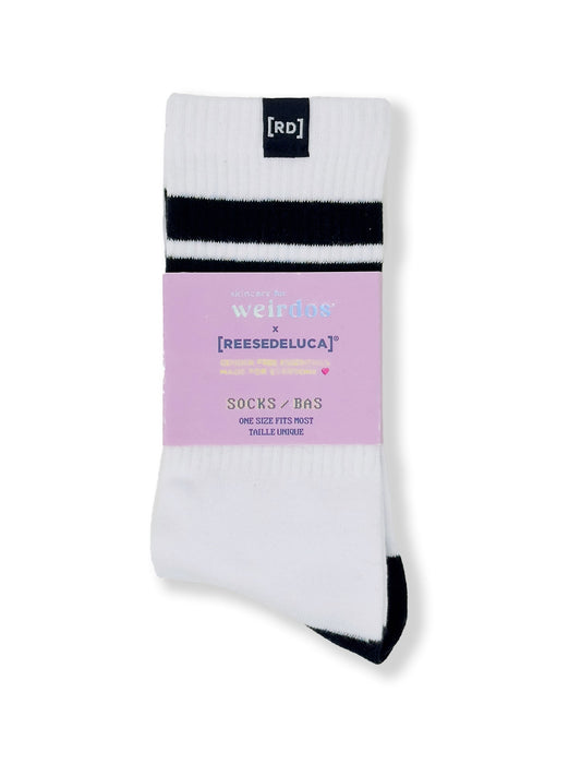 Striped Calf Socks - White - Skincare for Weirdos